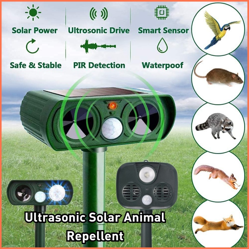 Ready Stock Ultrasonic Solar Animal Repellent Solar Powered Pest Repeller Cat Repellent Outdoor, Rat, Squirrel, Deer, Raccoon, Skunk, Rabbit, Mole, Waterproof with Motion Detector