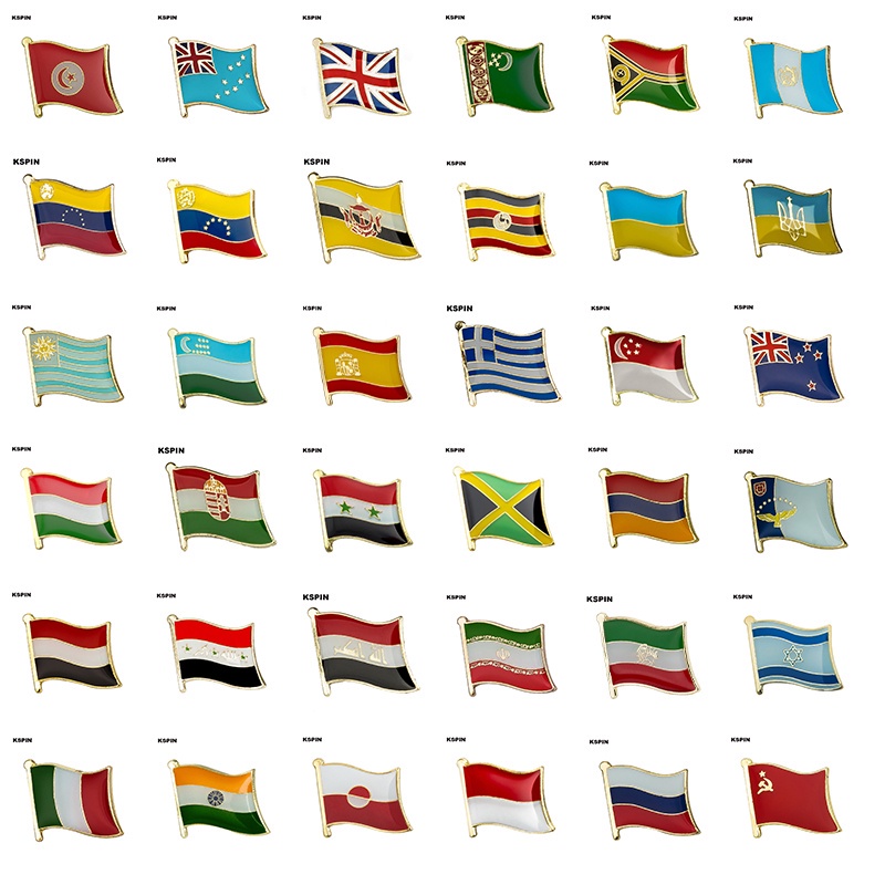 2023 1PCS Flag Laple Pin Badge Brooch Tunisia Tuvalu Turkmenistan Venezuela Uganda Ukraine Uruguay Uzbekistan Spain Greece Singapore