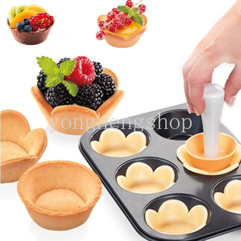 2pcs/set Cup Cake Mould Round Flower Shaped Biscuit Cookie Cutter Muffin Tart Shells Mold Pastry Dough Tamper Cake Cup Press Moulds Fruit Pie Maker Kitchen DIY Baking Tool