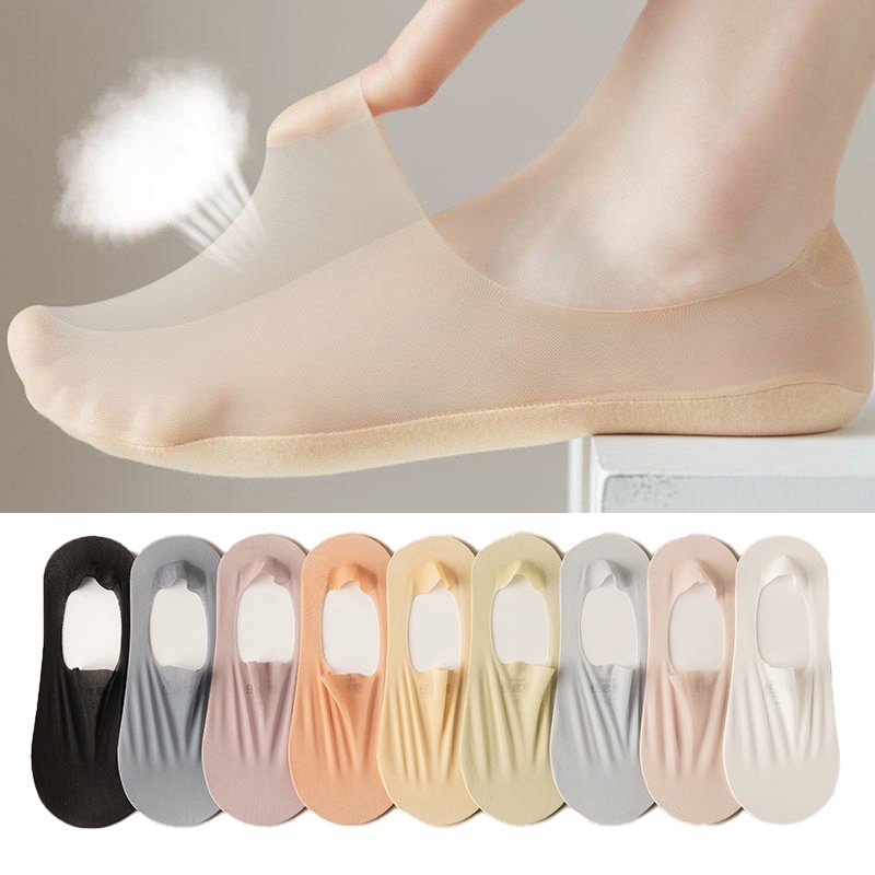 Silicone Anti-slip Invisible Socks Summer Ultra-thin Breathable Sock Slippers Solid Color Ice Silk Boat Socks