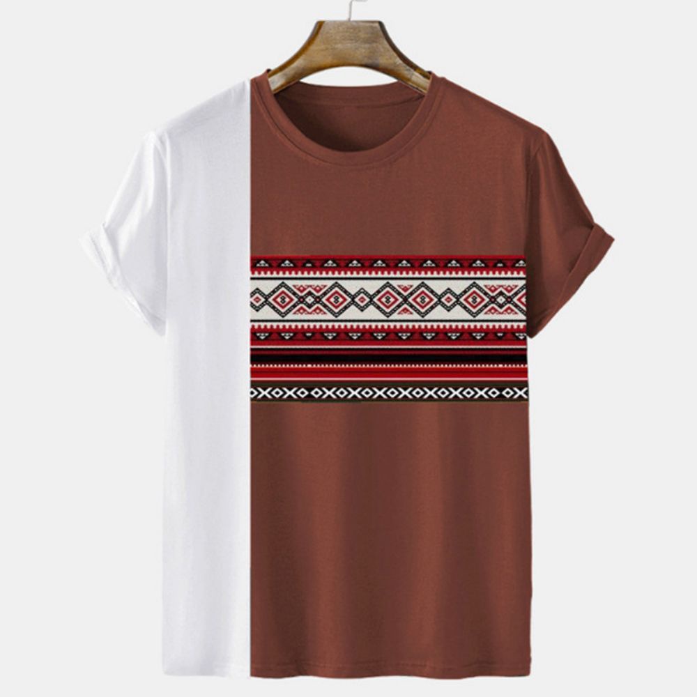 Men's T-shirt Casual Shirt New Indian Pattern Ethnic Clothing Retro Men's Summer Top O-Neck Plus Size Clothing