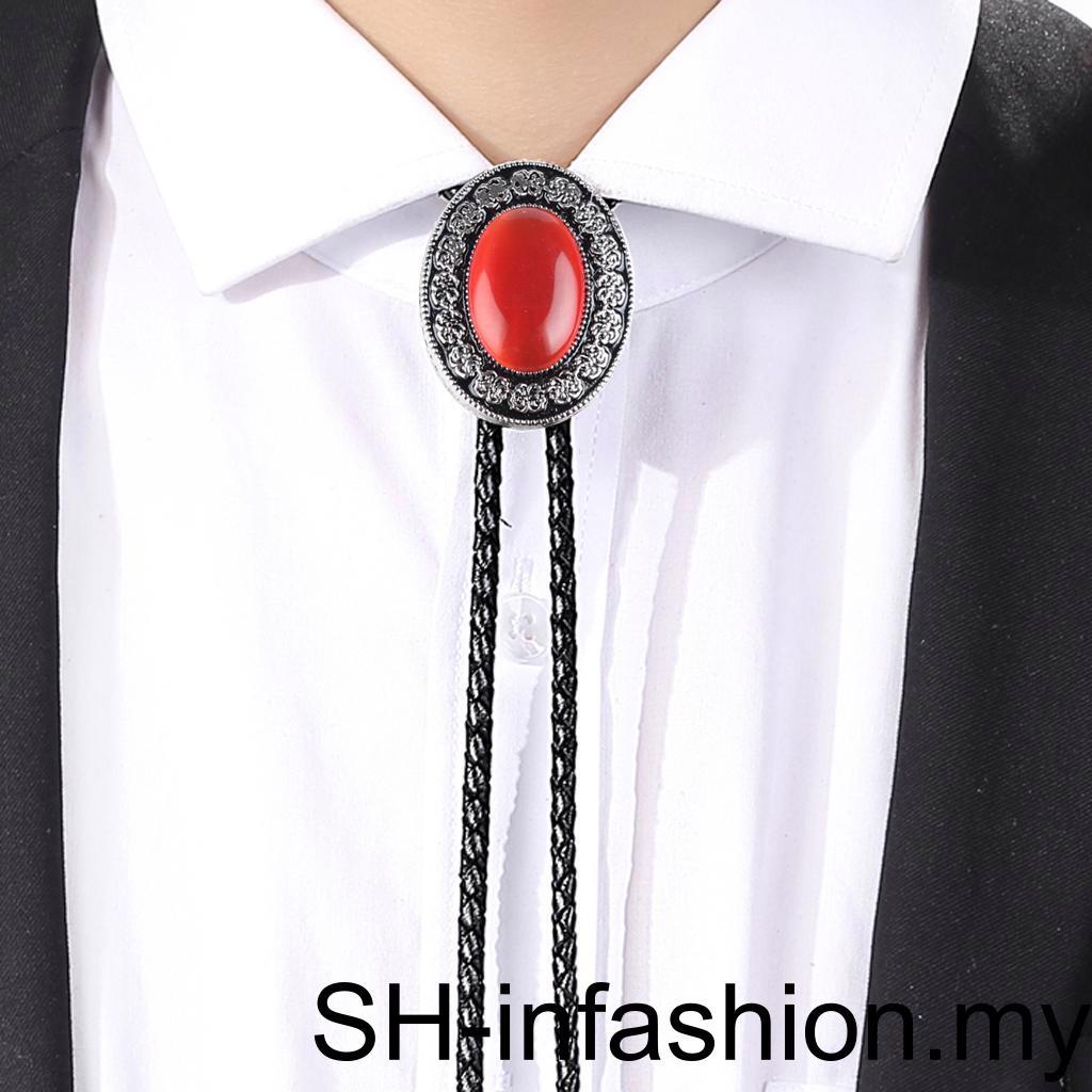 Vintage Western Cowboy Mens Bolo Tie Pendant Necklace Jewelry Coral Red