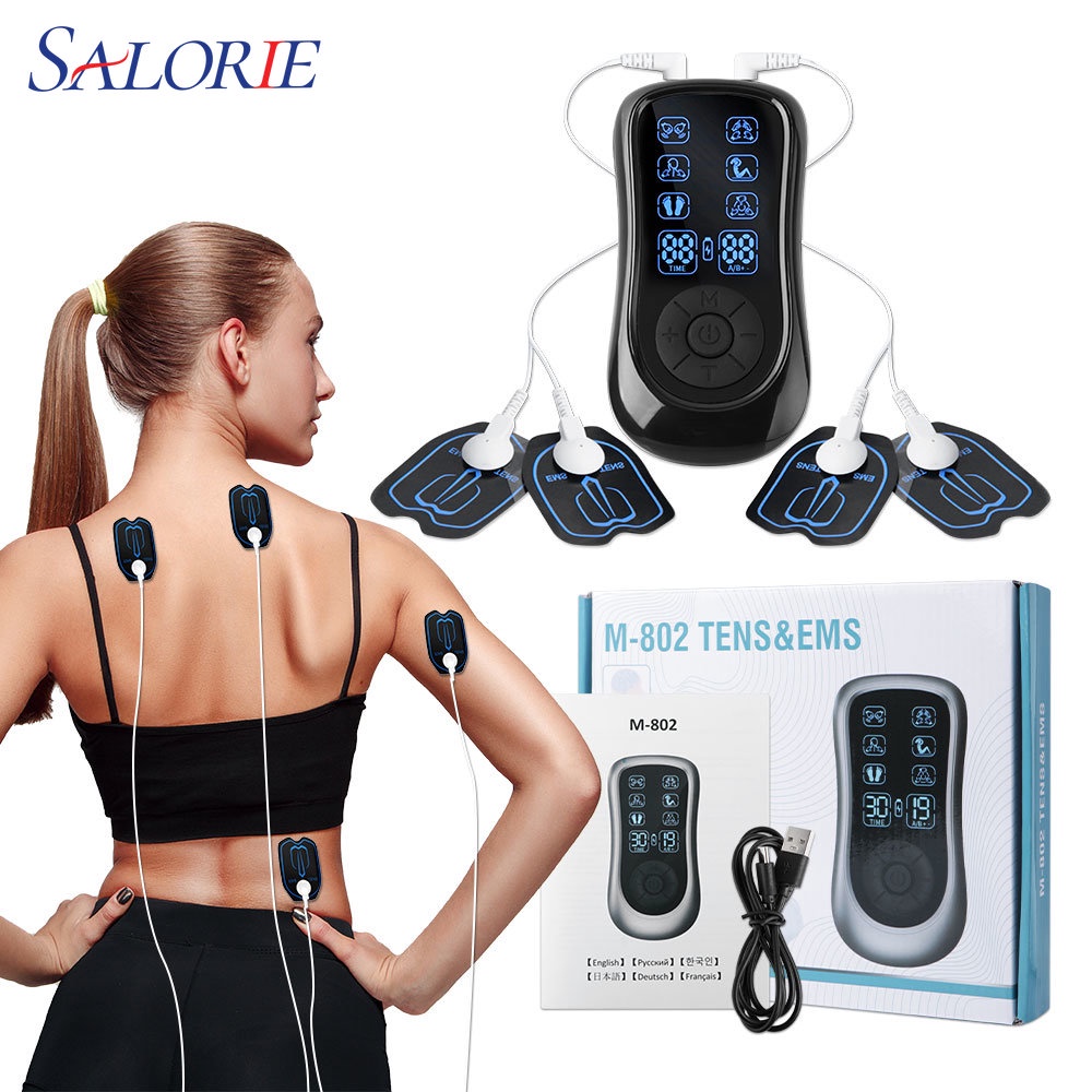 Salorie TENS EMS Electric Massager USB Rechargeable Pulse Muscle Stimulator Electrode Pads Digital Ease Pain Machine