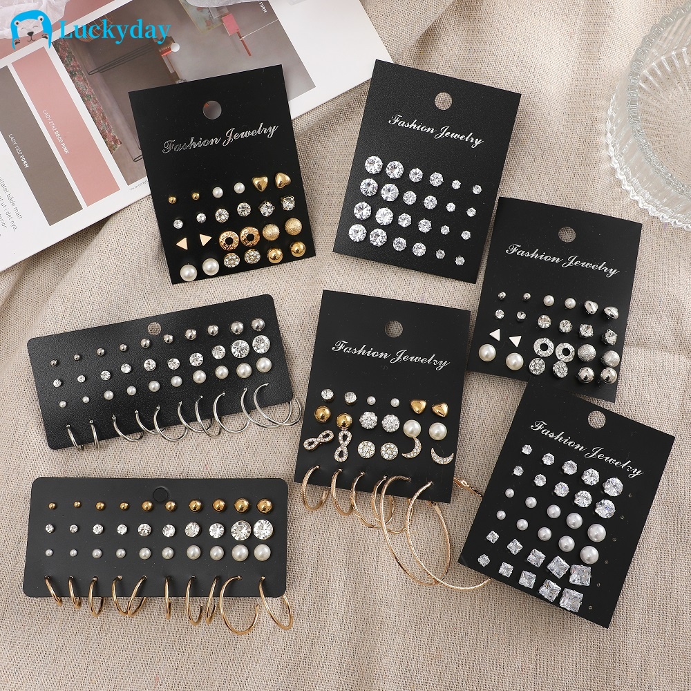 Luxury Zircon Stainless Steel Stud Earrings Set for Women Hypoallergenic Fashion Gold Silver Pearl Earring Jewelry Accessories