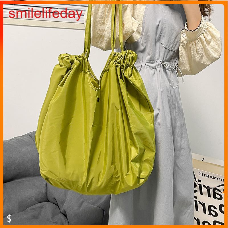 Ins Folding Bag Nylon Eco-friendly Tote Bag Shoulder Bag Supermarket Large Capacity Shopping Bag Shopping Tote Bag Luggage