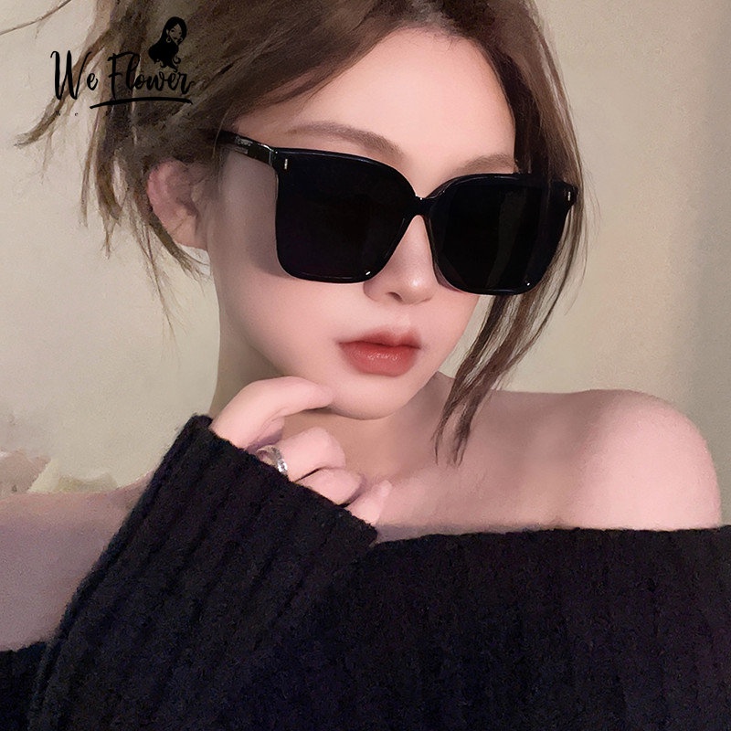 We Flower Trendy Frid Black Oversized Sunglasses for Women Men Chic UV400 Protection Driving Eyewear Vacation Shades Outdoor Fashion Sunny Eyeglasses