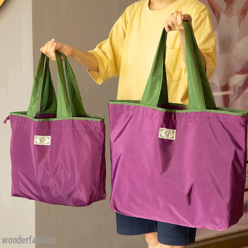 Large Drawstring Eco-Friendly Supermarket Shopping Bag Fashion Shoulder Bag Foldable Portable Hand Bag Grocery Bag Waterproof