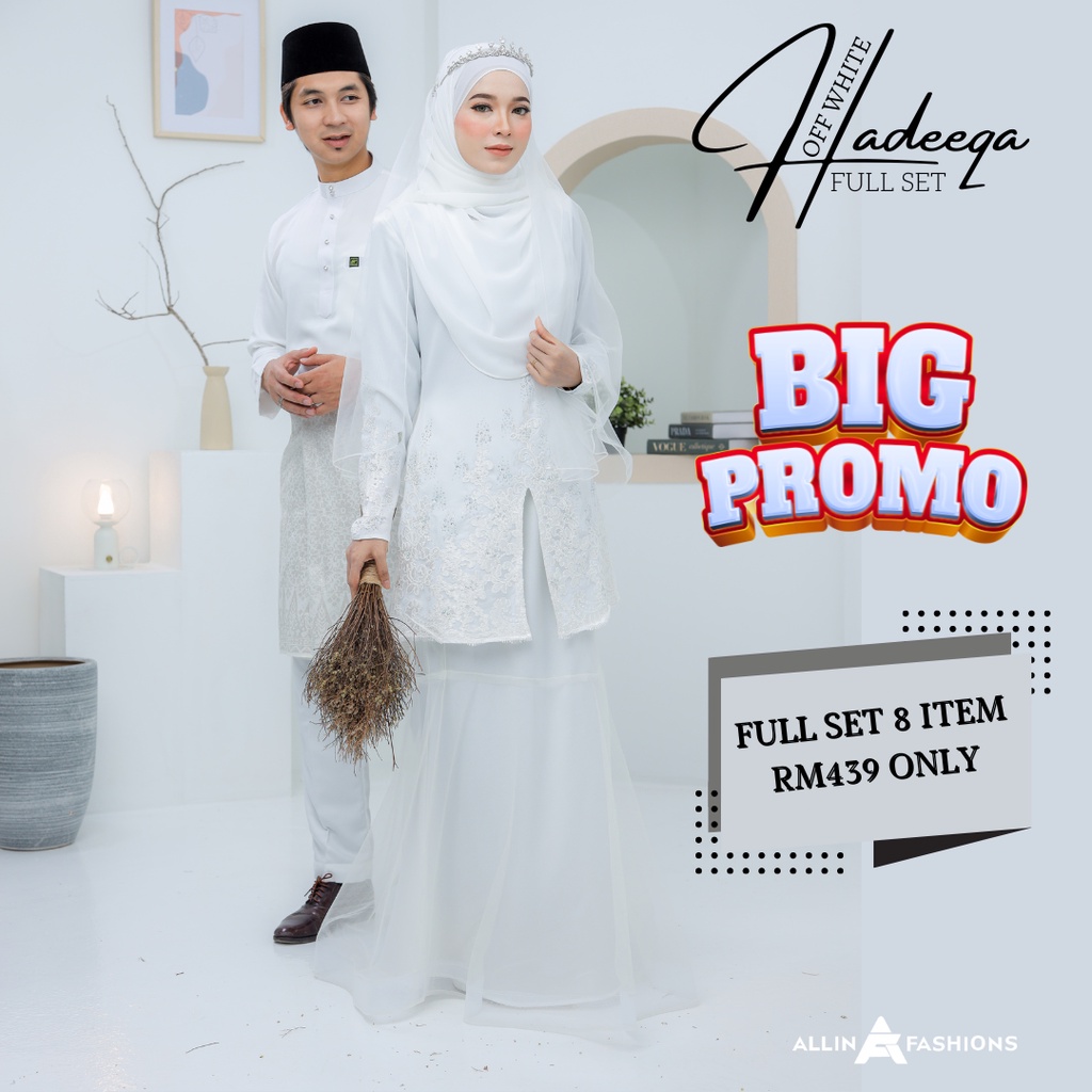 [ 8 ]Baju Kurung Moden Full Set Busana Pengantin Nikah Tunang Sanding(Off White)