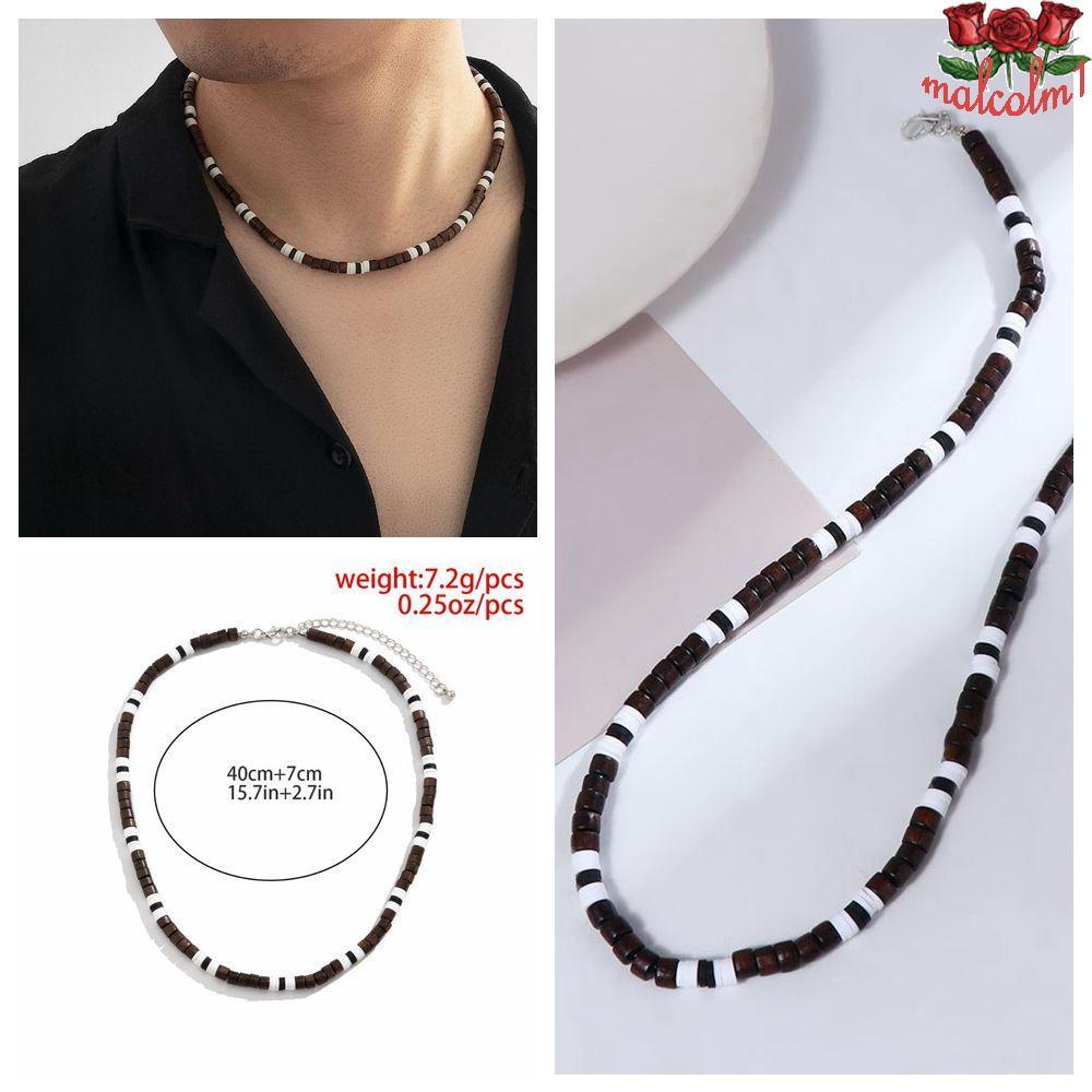 MALCOLM1 Fashion Male Necklace Creative Soft Temperament Male Jewelry Wood Beaded Men's Gifts Bohemian Style Collar