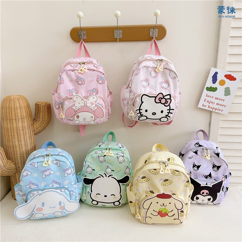 Sanrio School Bag Cartoon Cinnamoroll My Melody Backpack Lightweight Tarp Cute Girl Heart Backpack Kuromi Bag for Children Kids