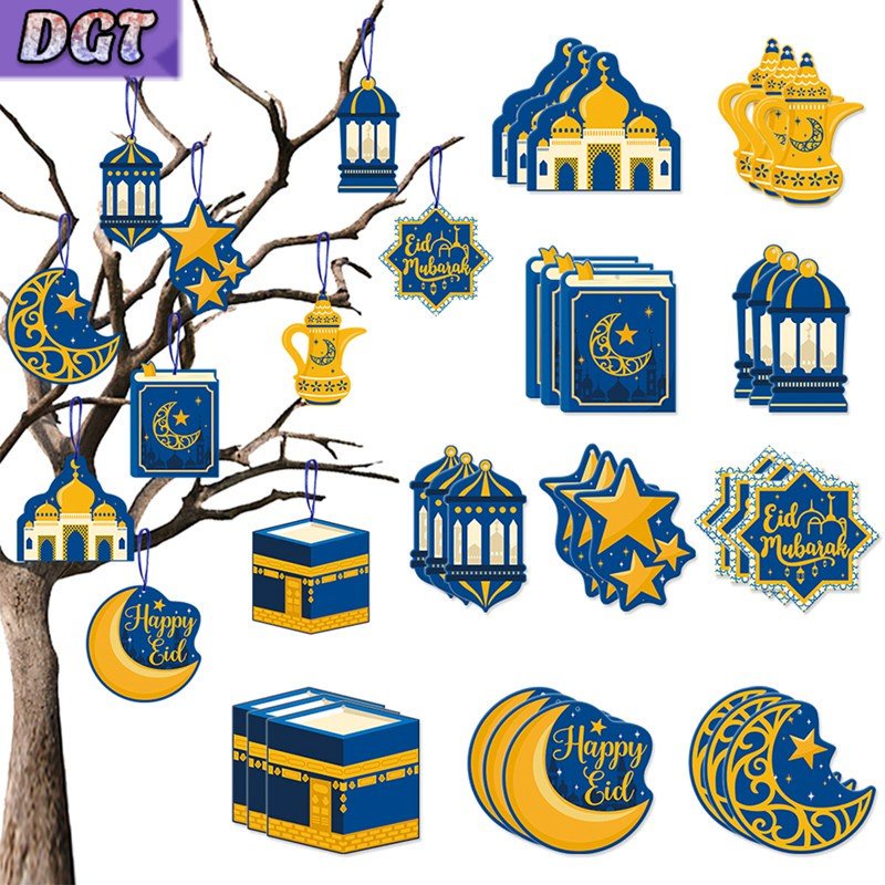 DGT Huiran10pcs/set Eid Mubarak Paper Pendant Islamic Muslim Banner Selamat Hari Raya Decoration 2023 Hanging Tag