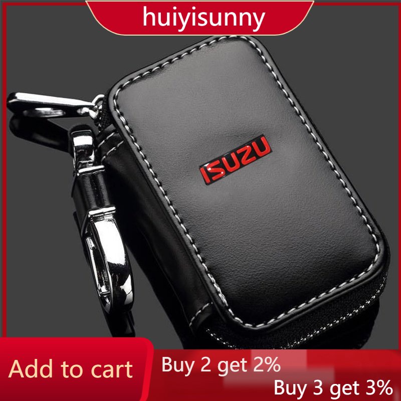 Remote Car Key Bag Leather Zipper Key Case Cover Holder Wallet Large Capacity Pouch Car Lost-proof Accessories For Isuzu DMax Panther MUX Trooper