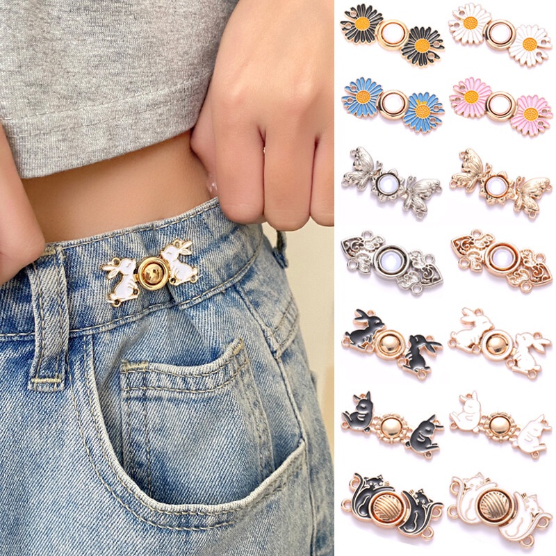 Daisy Waist Neck Button Jeans Narrow Waist Invisible Pants Adjust Buckle Buckle Fashion Accessories