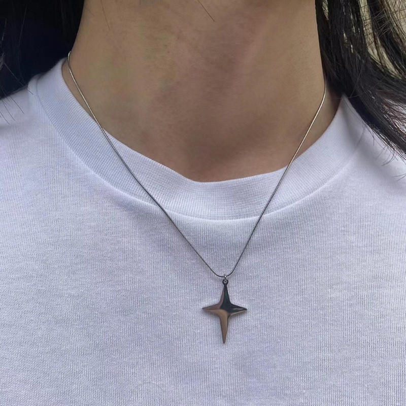 ARIN Four-Pointed Star Necklace Adjustable Crucifix Choker Necklace Clavicle Chain Smooth Cross Pendant Necklace Jewelry