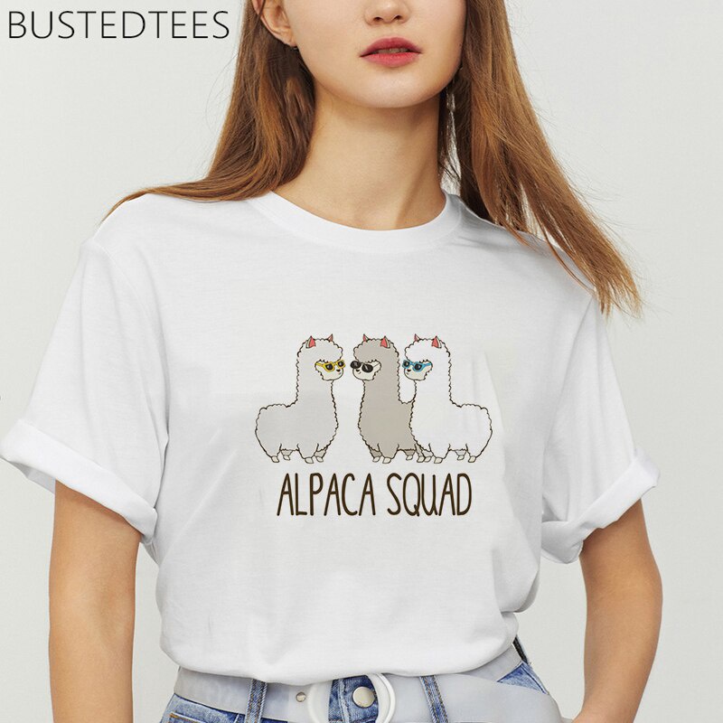 Women's T-shirt Alpaca Squad Funny Cute Alpaca Print Top Harajuku Female Short Sleeve Casual T-Shirt Womens Clothing