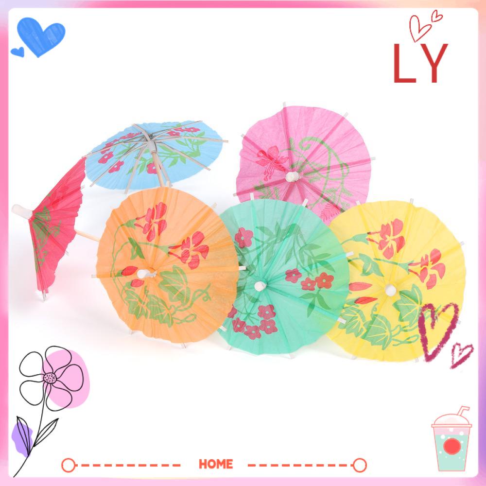 LY 24PCS Mixed Color DIY Paper Umbrella Sticks Hawaiian Drinks Accessories Mini Tropical Parasols Cocktail Decoration Wedding Ornament Party Supplies Cake Topper