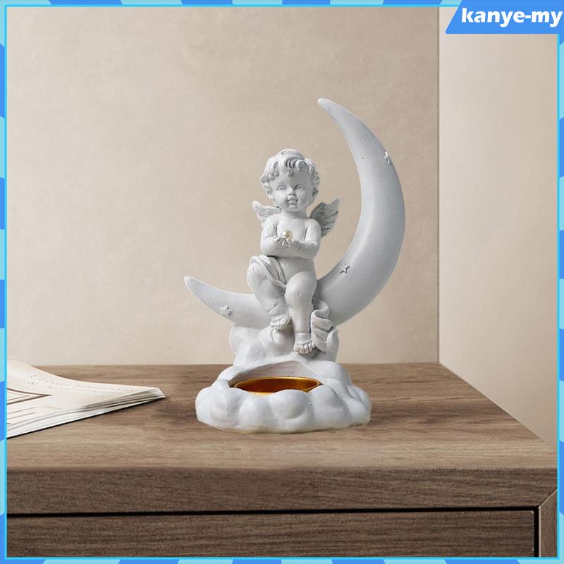 [KY] Angel Cherub Tea Light Holder Ornament Cherub Sculpture Without Candle Home Garden Decor Memorial for Bereavement Condolence