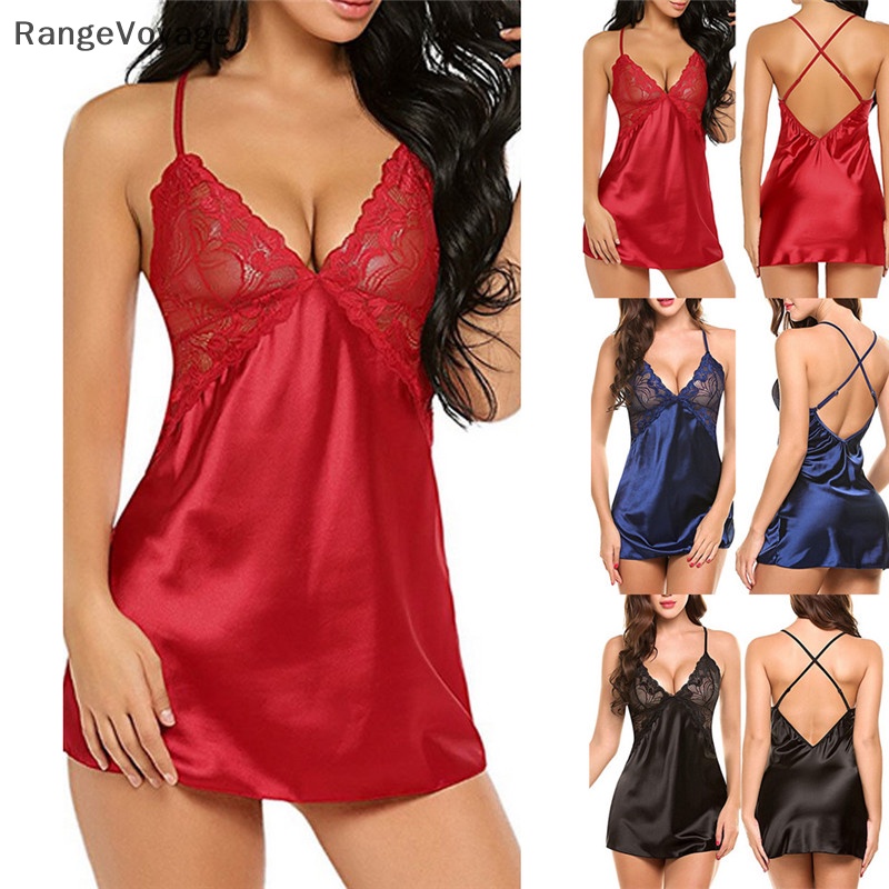 RangeVoyage Sexy Lingerie Women Silk Lace Robe Dress Babydoll Nightdress Nightgown Sleepwear Boutique