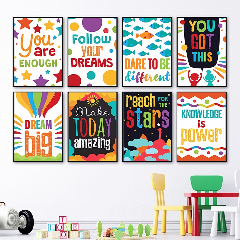 Classroom Inspirational Poster Kids Education Classroom Wall Banner Painting Celebrity Quotes Cartoon School Study Decoration