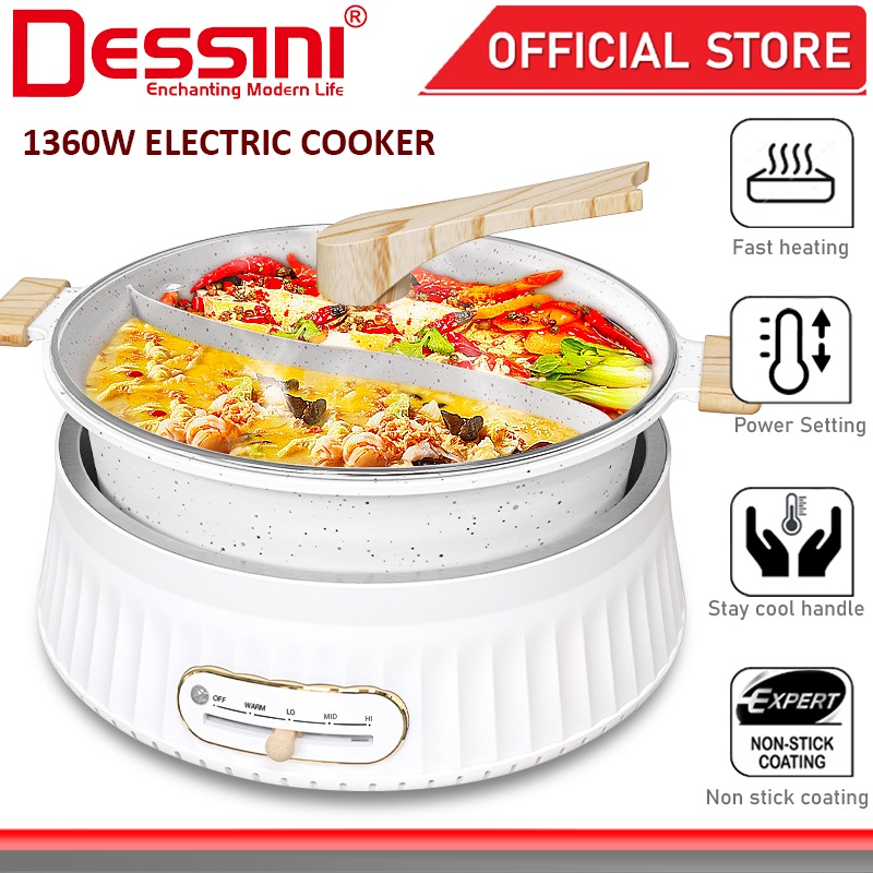 DESSINI ITALY Electric Cooker Hot Pot Steamboat Casserole Non Stick Frying Wok Pan Rice Cooker Periuk Masak Elektrik