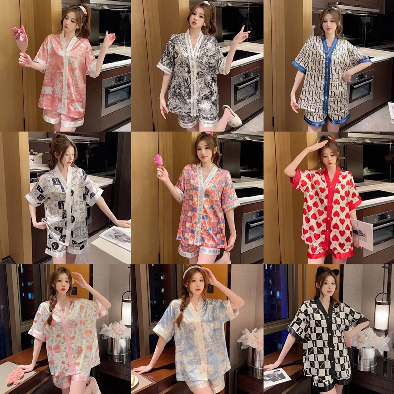 Ice Silk Pajamas Women Summer Short-Sleeved New Cardigan Influencer Luxury Noble Loose Suit Home Who