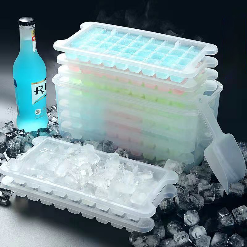 KATELV Multiple Sizes 36-128Grids Ice Cube Maker Ice Mold Quick Freezer Tray Mould Ice Box Tray with Ice Shovel