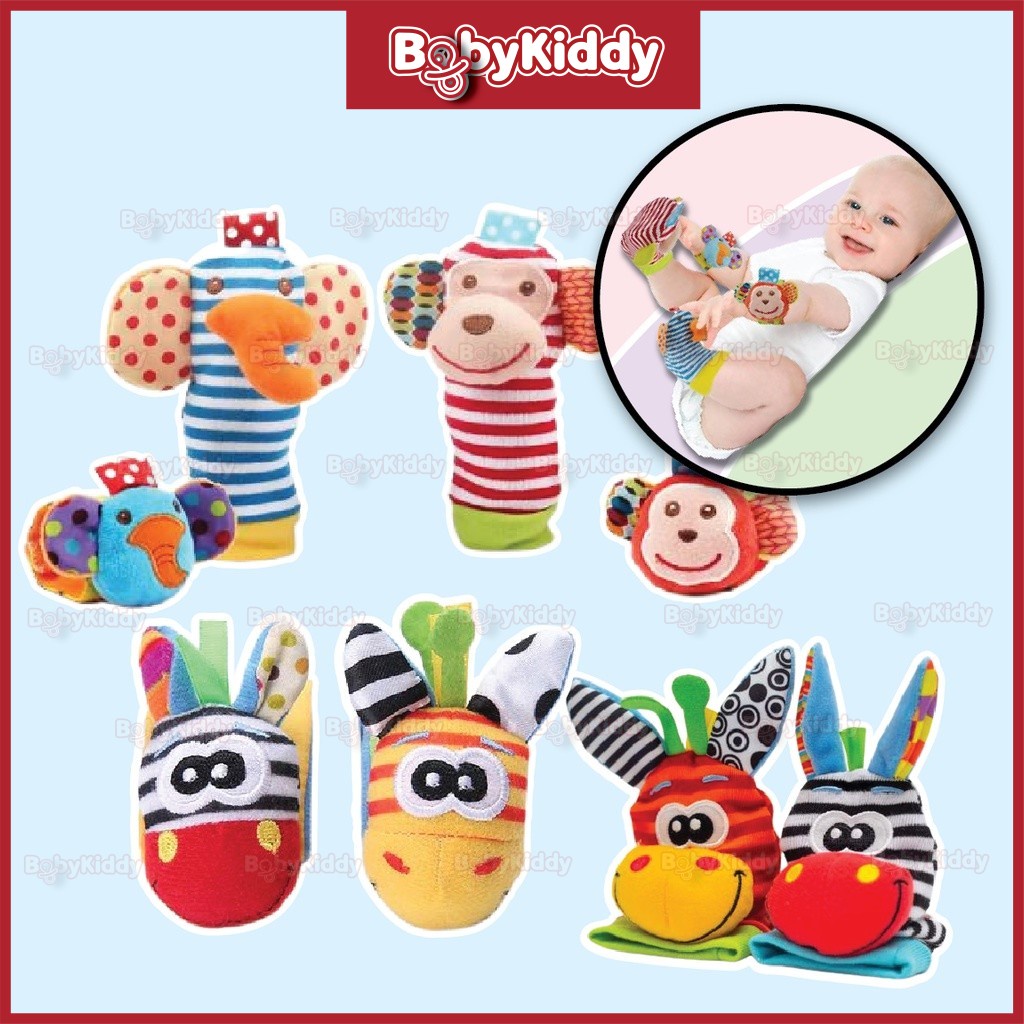 Baby Plush Socks Hand Wrist Rattle Strap Foot Finder Animal Sock Toy Gift Soft Rattle