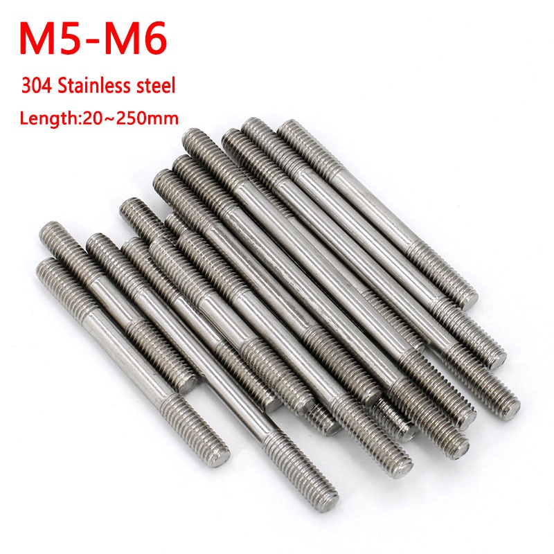 M5 M6 Double End Thread Rod 304 A2 Stainless Steel Headless Stud Bolts Screw Rod Tooth Stick Dual Head Threaded Bar Length: 20mm-250mm