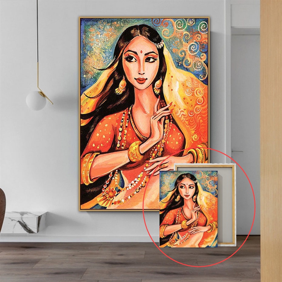 With Frame - Beautiful Indian Classical Dancer Poster Bollywood Dancing Woman Belly Dance Canvas Painting Wall Art Prints Pictures Home Decor