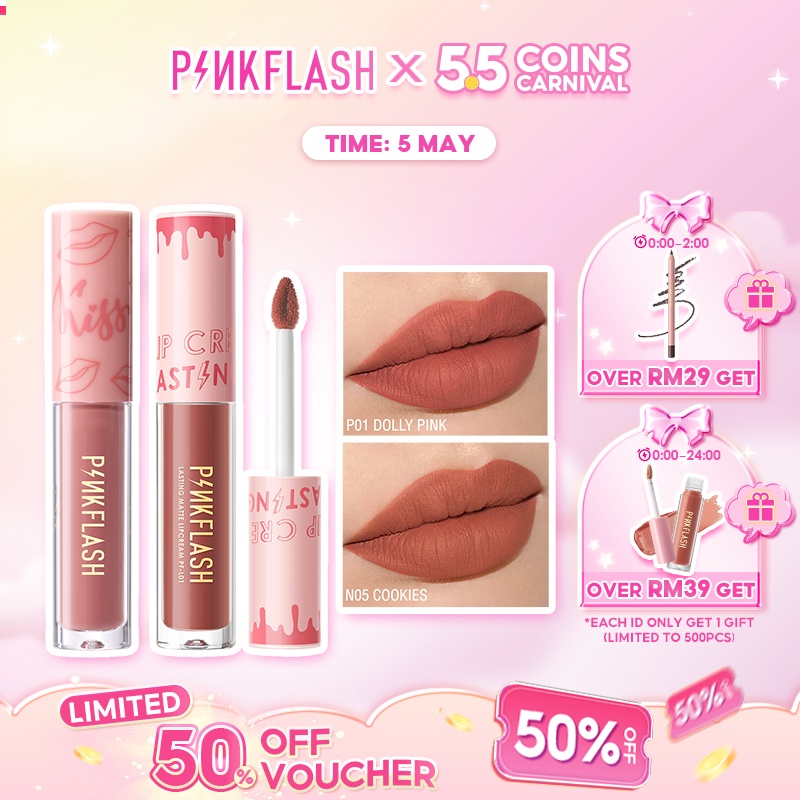 【Ready Stock】Pinkflash Official Hot OhMyKiss Lipstick Matte Waterproof Long Lasting Liptint VE Moisturising 24 Colors