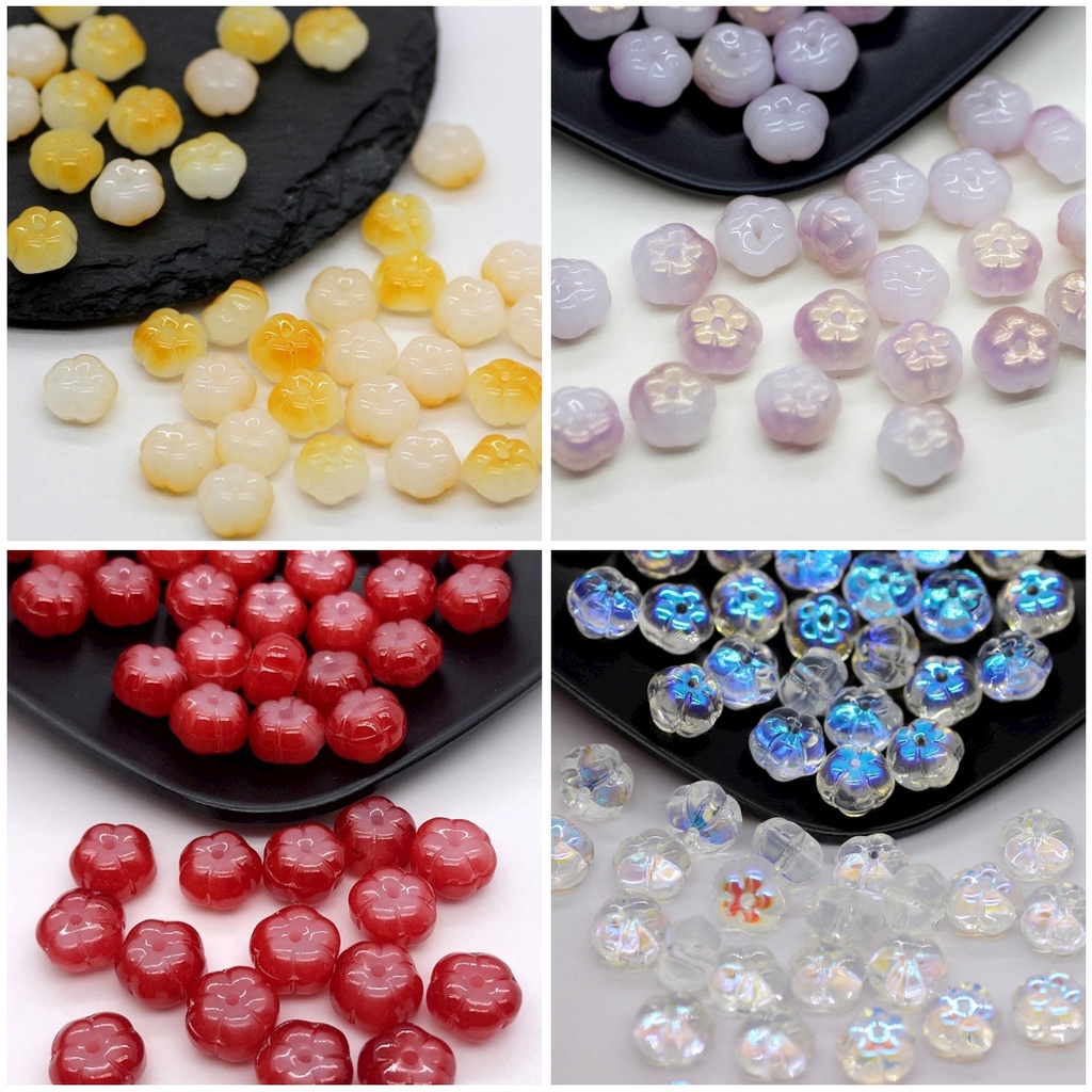 50Pcs Fashion Glass Pumpkin Beads 8mm Lantern Beaded DIY Jewelry Accessories Hair Ornaments Decoration Materials