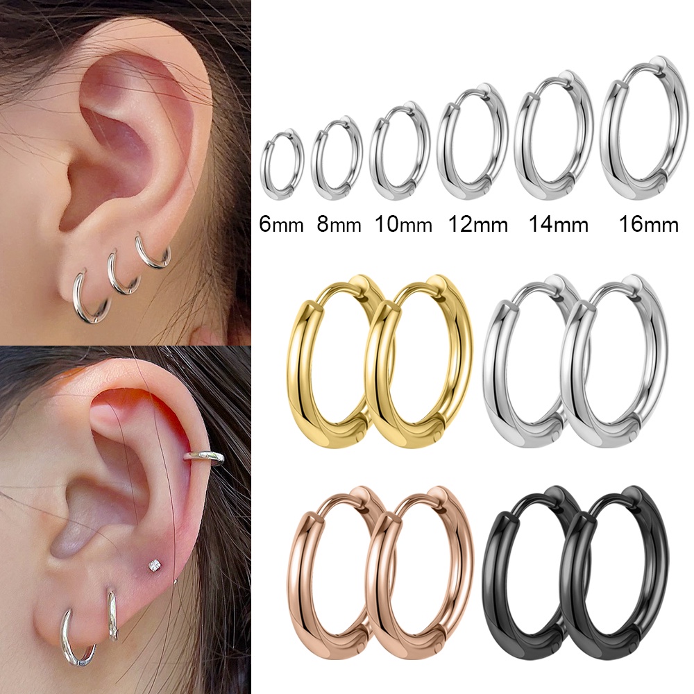 1 PC 6-20mm Stainless Steel Small Hoop Earrings Cartilage Round Earring Black Circle Huggie Earrings Ear Tragus Piercing