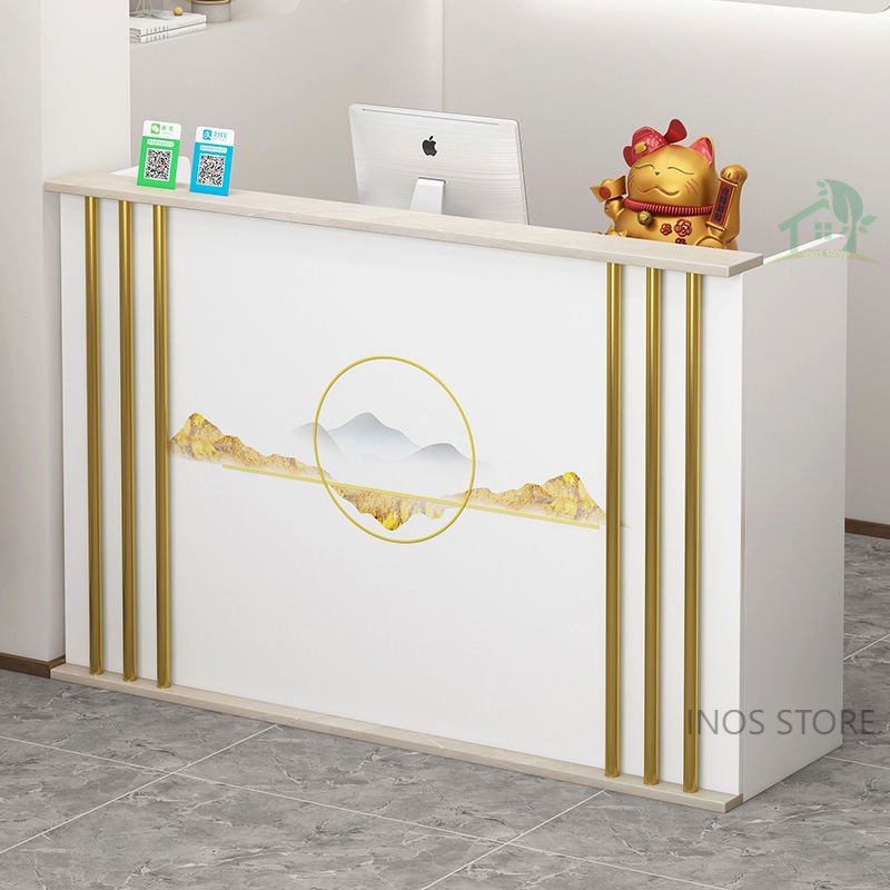 WHITE Cashier Counter Table Commercial Reception Wooden Desk Office Receptionist Use Computer With Drawer Shelf