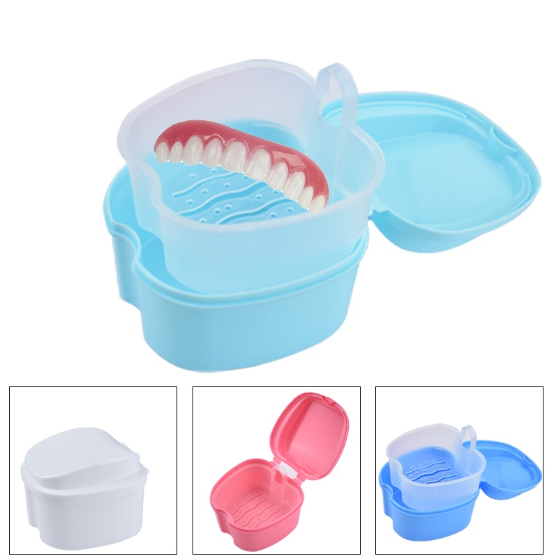 Dental Denture Box Retainer Braces Storage Box Invisible Teeth Denture Cleaning Tooth Storage Portable Belt Case