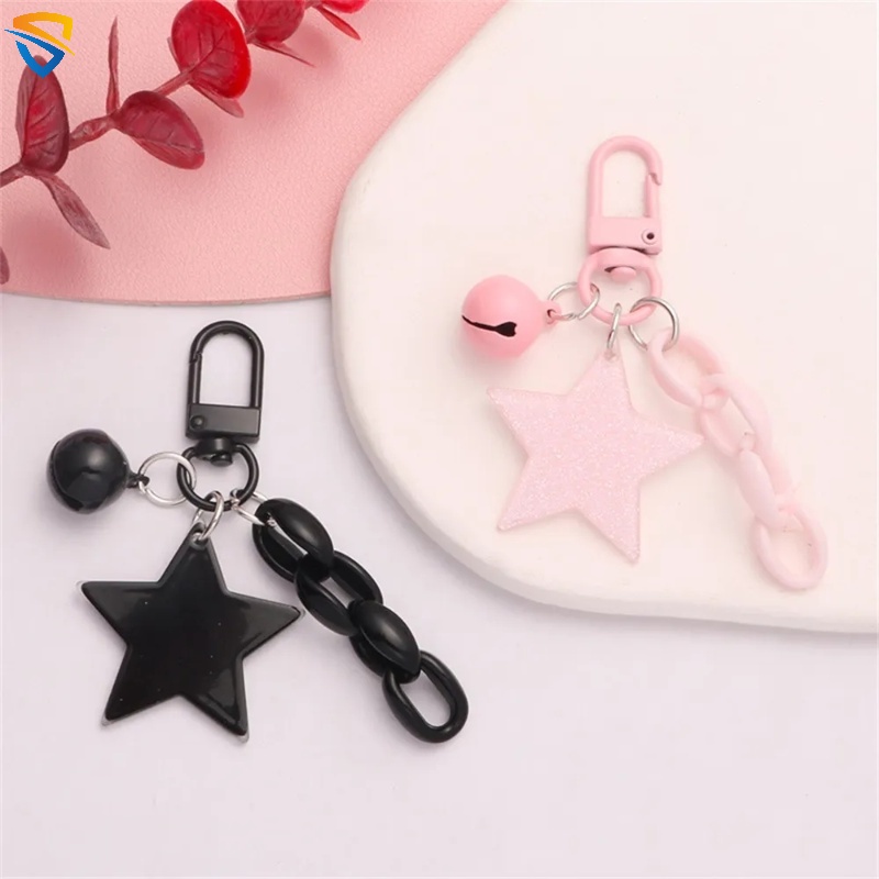 Trendy Versatile Glitter Stars Acrylic Bell Pendant Keychain Women Girls Backpack Charm Headphone Case Car Keyring