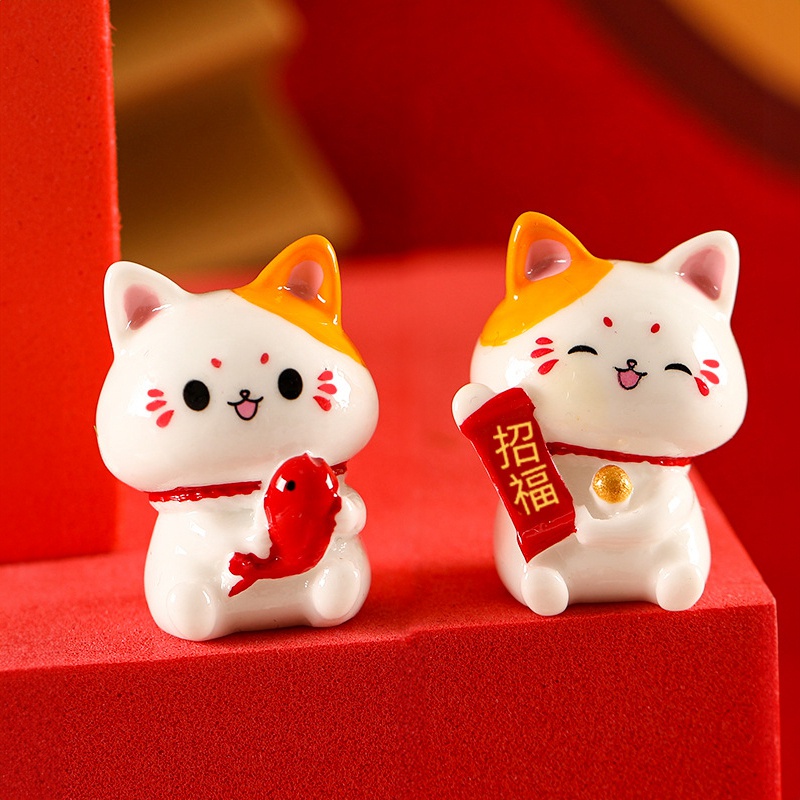 Lucky Cat Desktop Ornament Car Decoration Spring Festival Desktop Good Luck Wealth Welcoming Cats 招財貓 招財進寶