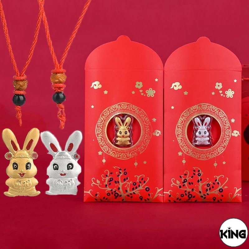 KI Creative Lunar New Year of the Rabbit Pendant Necklace with Red envelopes / Unisex Personality Necklace with Red