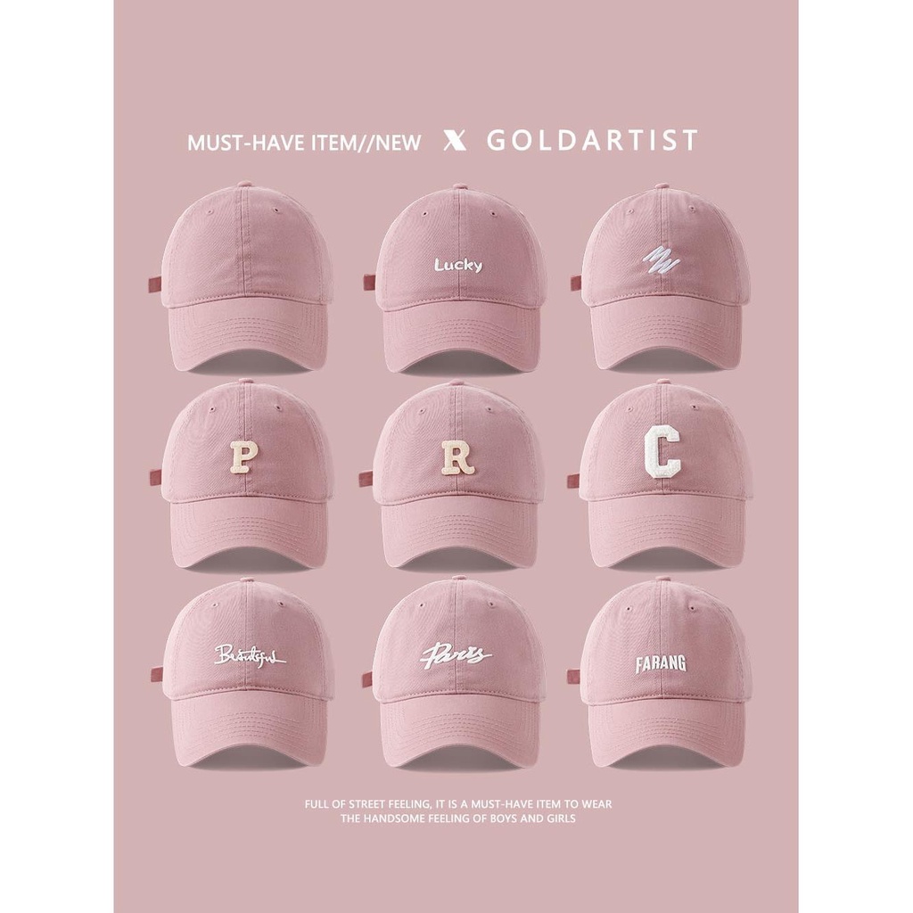 Various styles of rose pink women's peaked caps letter wide brim baseball caps show a small face