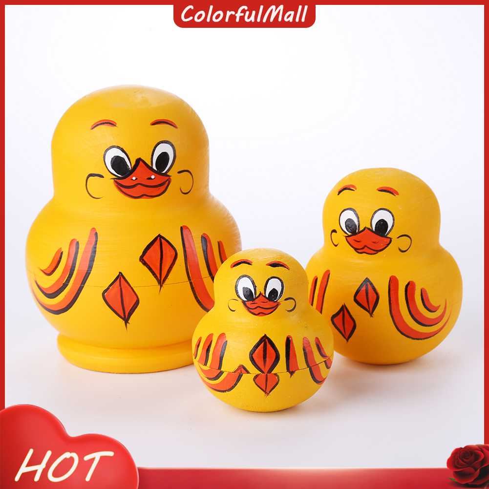 ColorfulMall 10 Layers Russian Babushka Yellow Duck Lotus Wood Matryoshka Dolls Toys Creative Craft Artwork For Home