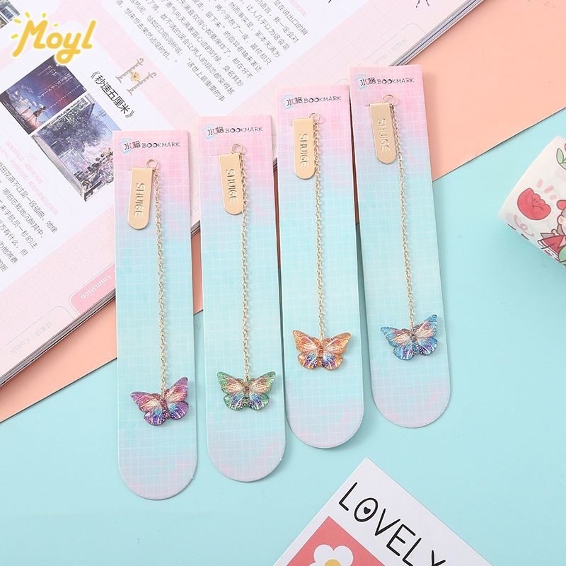 Dreamy Butterfly Metal Bookmark with Chains Bookstore Exquisite Butterfly Pendant Bookmarks