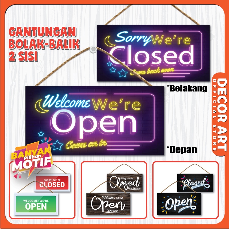 GANTUNGAN DecorArt 20x10 Cm - Open Closed Sign Hanger, Open and close hanging board (Kd. BOBA BOKO)