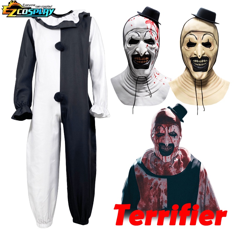 Terrifier Art The Clown Cosplay Costume Bloody Horror Clown Clothes Bodysuit Mask Suit Halloween Party Costumes for Men Women