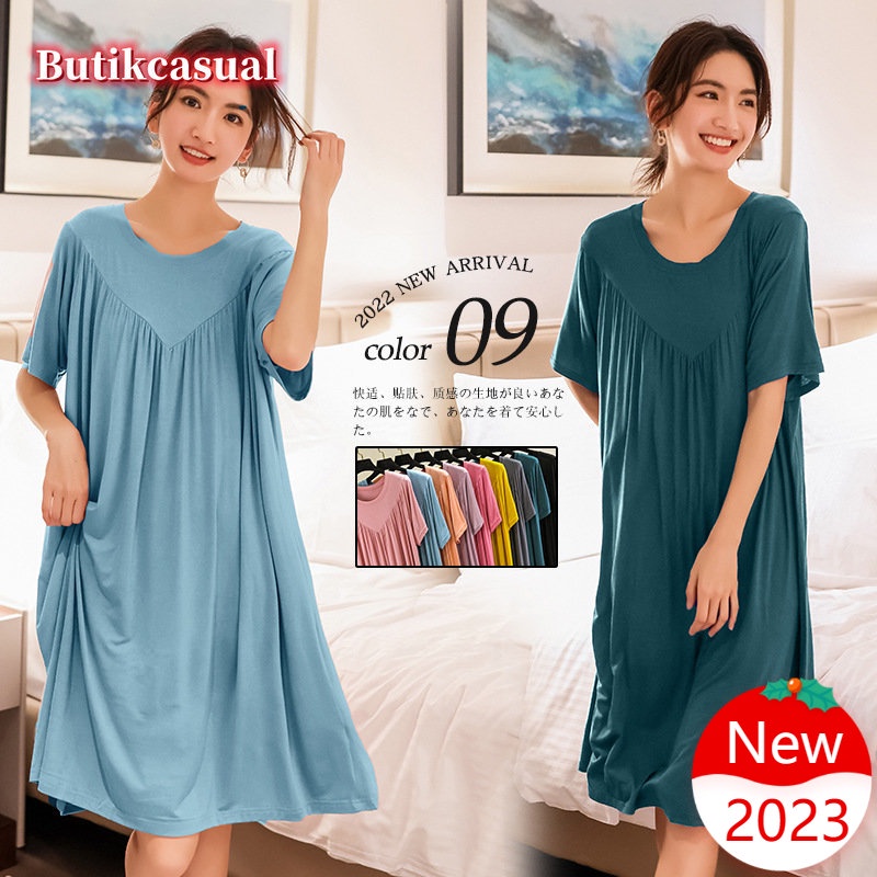 Women pleated A-line Modal Cotton Dresses Loose plus size Plain Dress Comfortable Loungewear Short Sleeves Round Neck dress 2023 Summer casual woman midi dresses