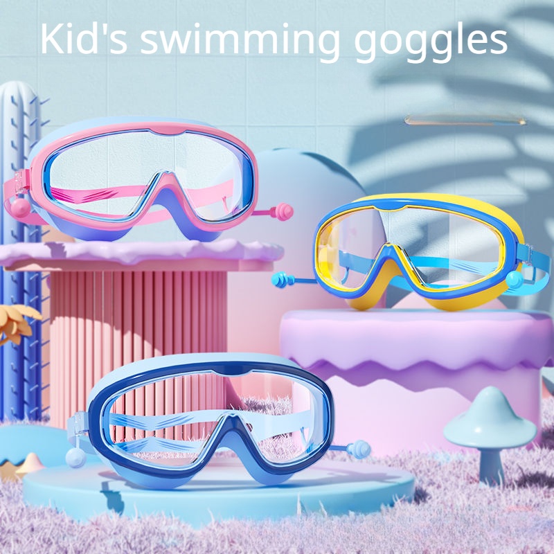 Kid's swimming goggles large frame waterproof anti-fog professional swimming glasses suitable for 3-16-year-old student baby cute goggles