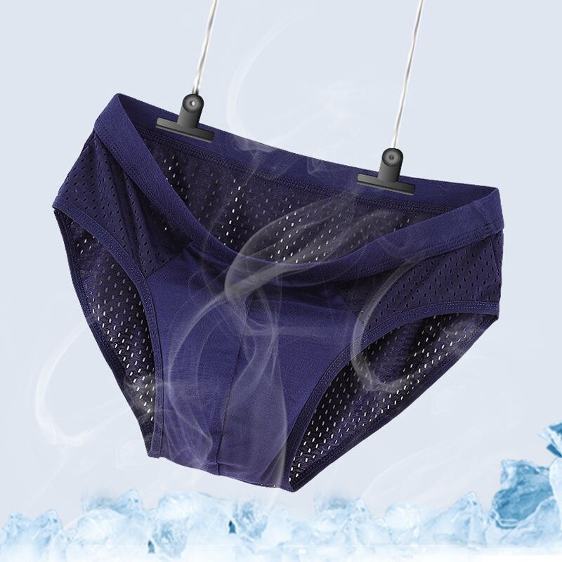 1pcs-Men's Underwear Gentle Flexible Super-elastic Briefs Soft Bamboo Fiber Breathable Solid Cutting Grid-patterned