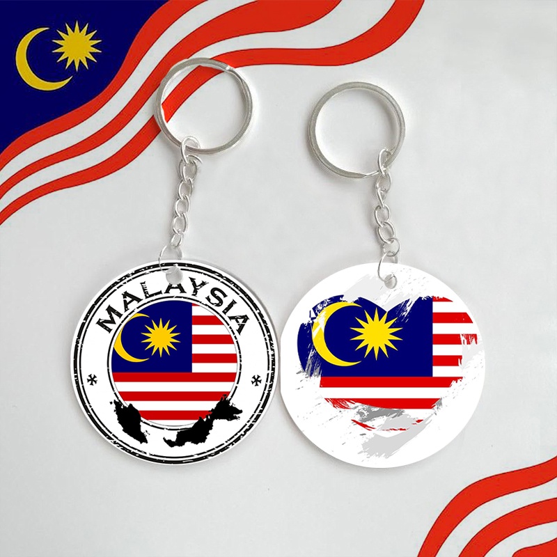 Malaysia Acrylic Keychain Patriotic Car Key Strap Bag Pendant Wallet Keyrings National Day Decoration Gift MY Souvenir