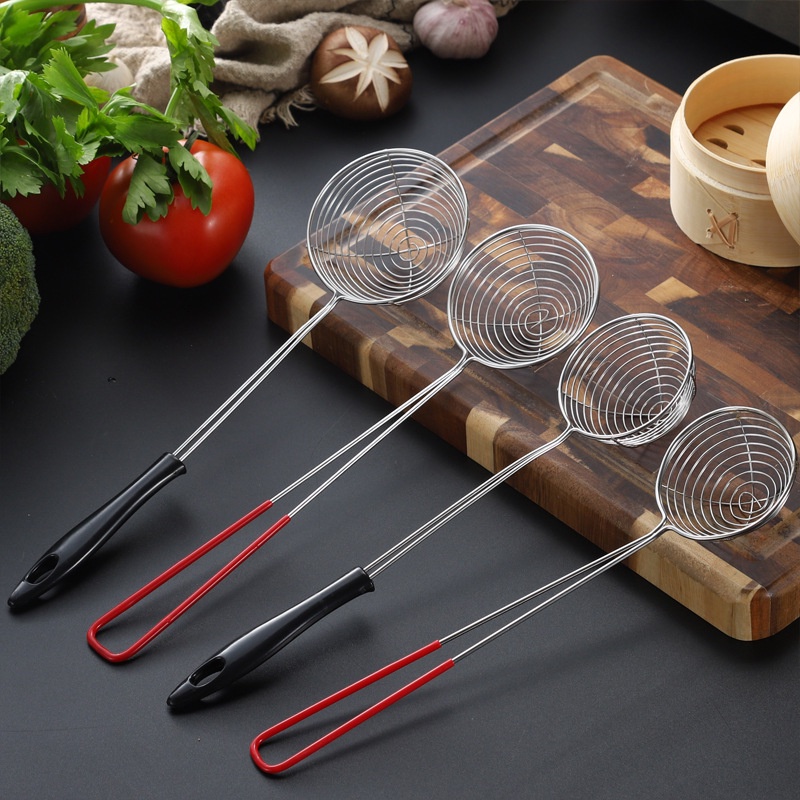 Stainless Steel Spoon Non Slip Hot Pot Colander Noodle Scoop Milk Tea Tapioca Scoop Boba Strainer