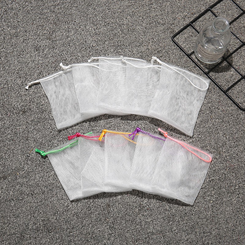 Double Foaming Mesh Handmade Soap Cleansing Foaming Net Drawstring Bubble Foaming Net Cleaning Gloves