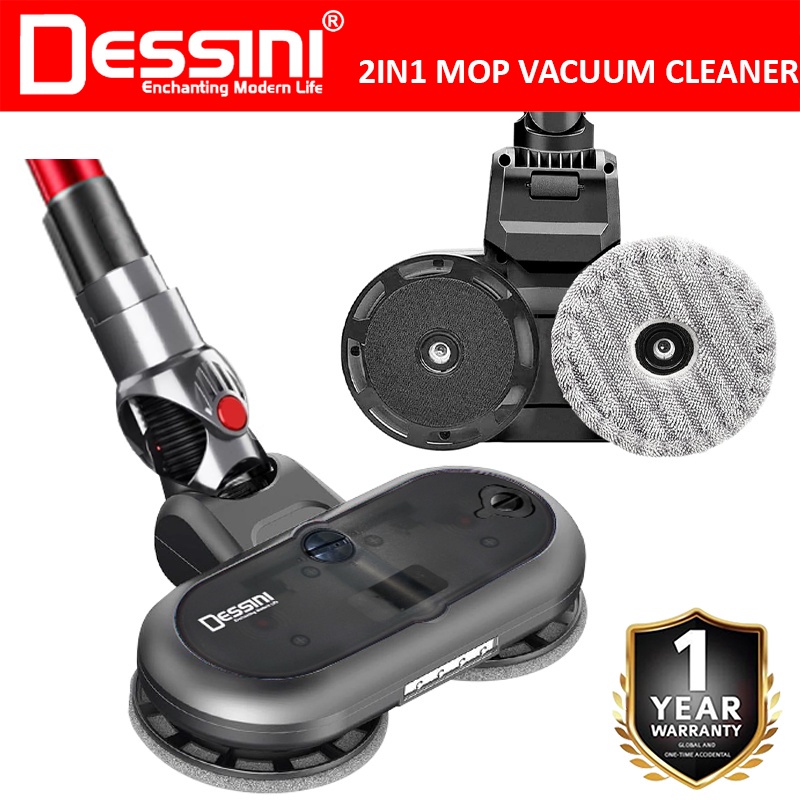 DESSINI ITALY Tornado PRO Electric Spray Mop Vacuum Cleaner Head Attachment LED Spin Sweeper Microfiber Brush Vakum