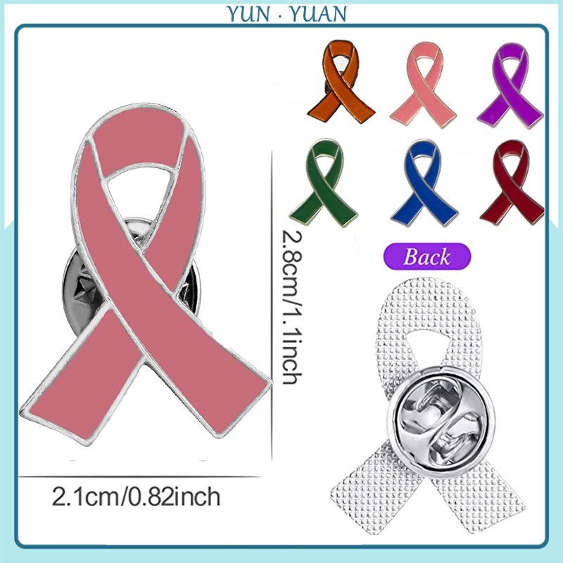 【Yunyuan】6 Colors Ribbon Brooch Pink Breast Cancer Prevention Awareness Badge Anti Violence Lapel Pin Gift